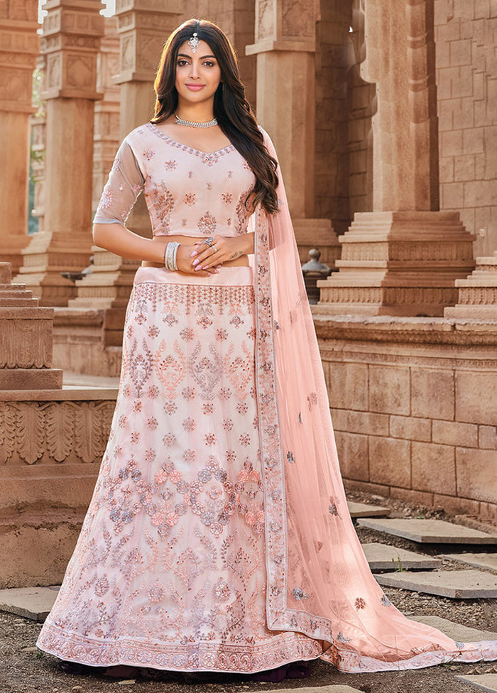 Peach Net Dupatta Lehenga Set