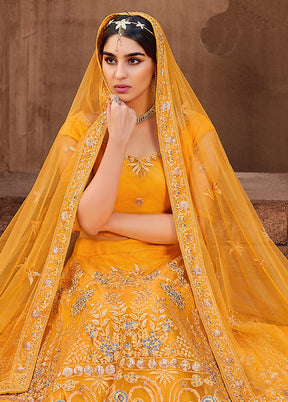 Yellow Net Dupatta Lehenga Set