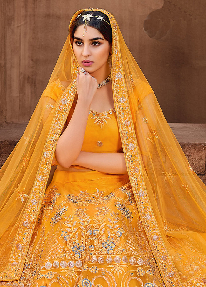 Yellow Net Dupatta Lehenga Set