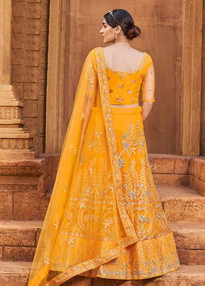 Yellow Net Dupatta Lehenga Set