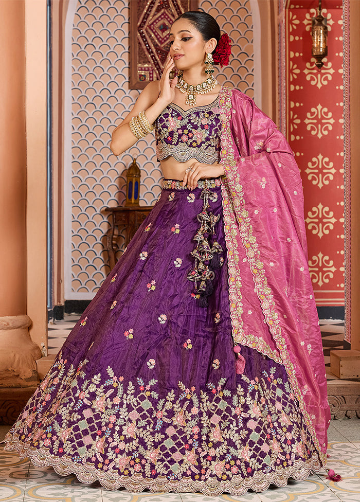 Purple Blended Silk Dupatta Lehenga Set