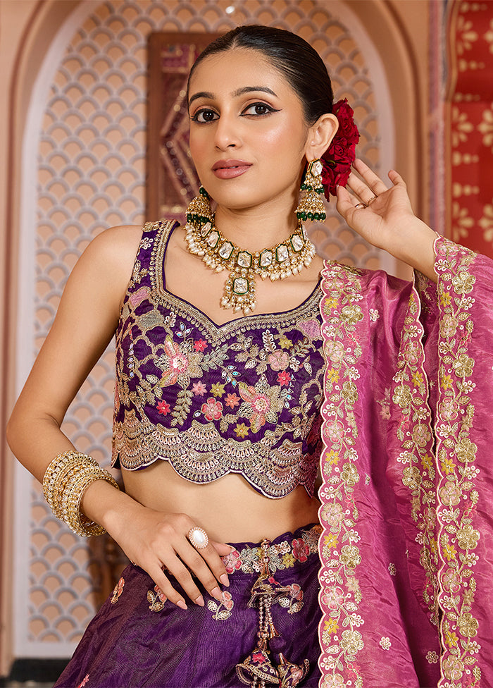 Purple Blended Silk Dupatta Lehenga Set