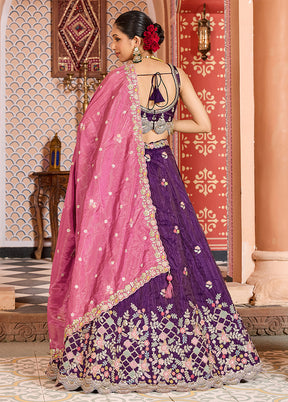 Purple Blended Silk Dupatta Lehenga Set