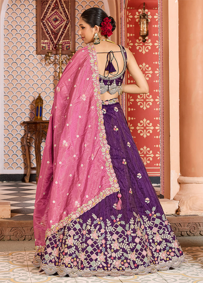 Purple Blended Silk Dupatta Lehenga Set