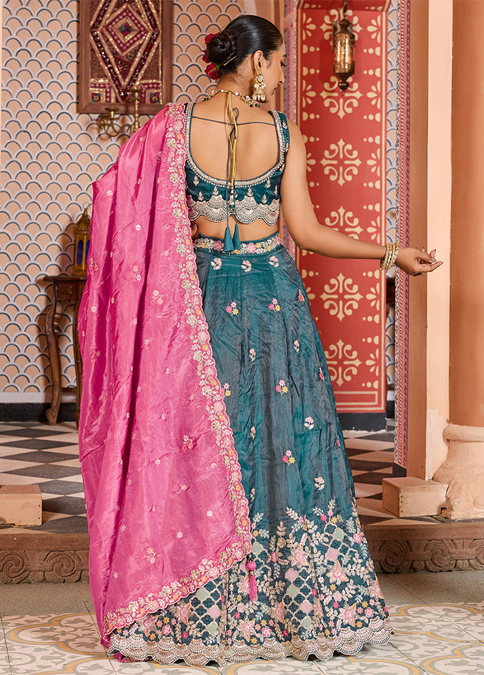 Blue Blended Silk Dupatta Lehenga Set