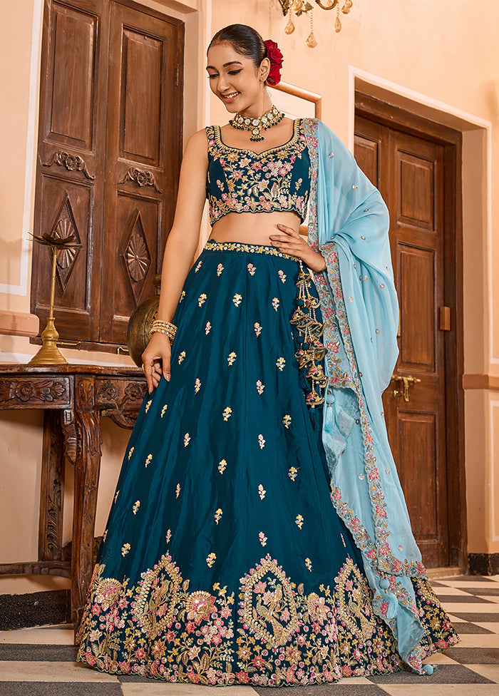 Blue Georgette Dupatta Lehenga Set