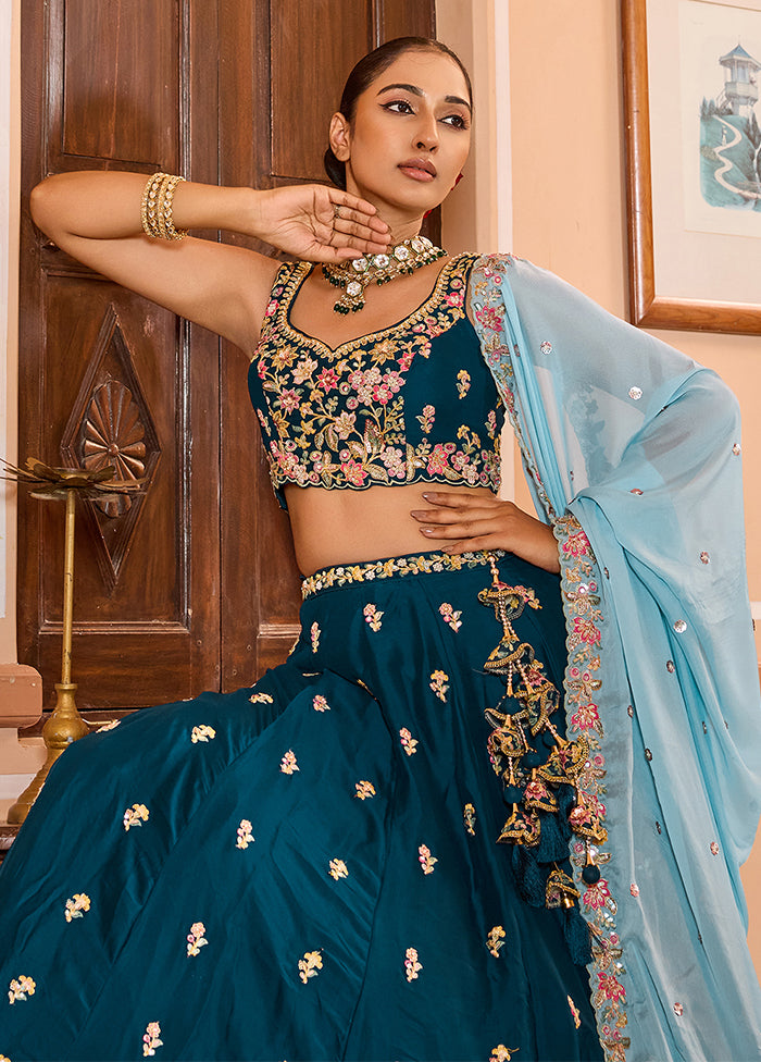 Blue Georgette Dupatta Lehenga Set