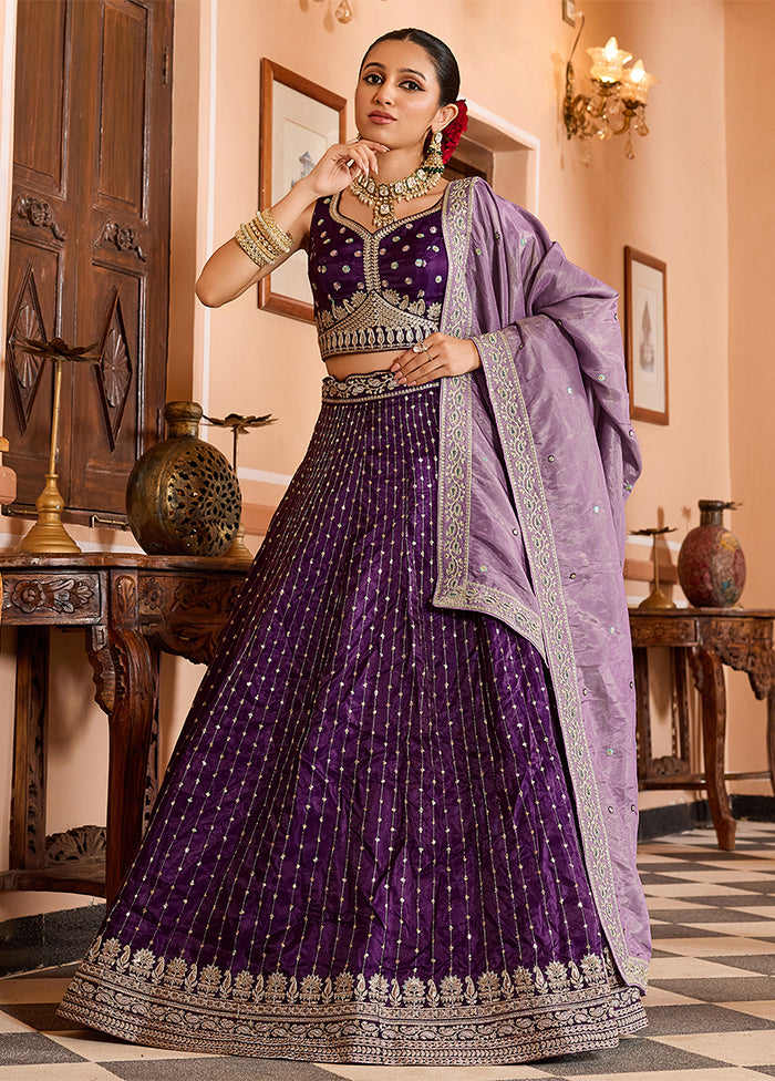 Purple Blended Silk Dupatta Lehenga Set