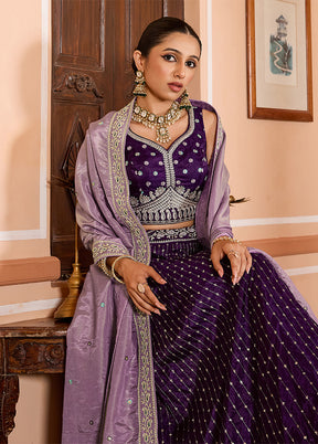 Purple Blended Silk Dupatta Lehenga Set