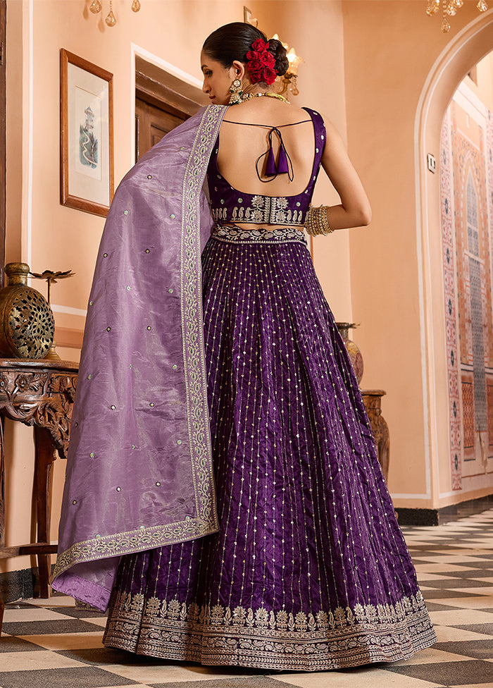 Purple Blended Silk Dupatta Lehenga Set