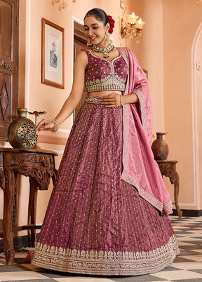 Pink Blended Silk Dupatta Lehenga Set