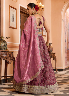 Pink Blended Silk Dupatta Lehenga Set