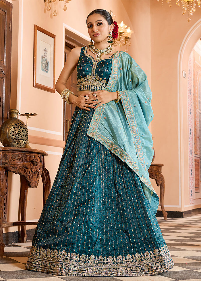 Blue Blended Silk Dupatta Lehenga Set