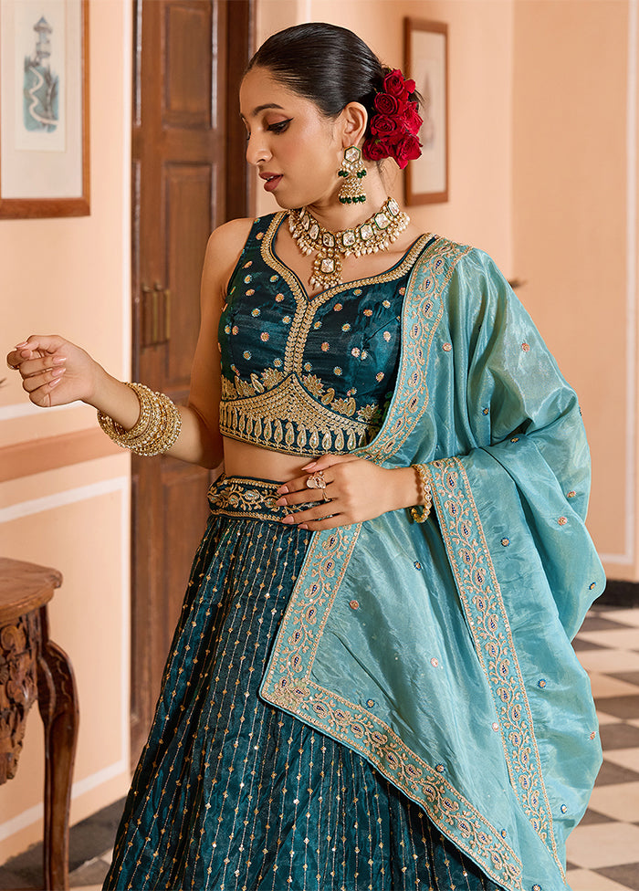 Blue Blended Silk Dupatta Lehenga Set