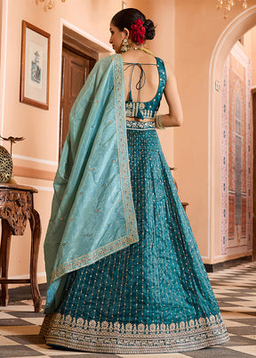 Blue Blended Silk Dupatta Lehenga Set