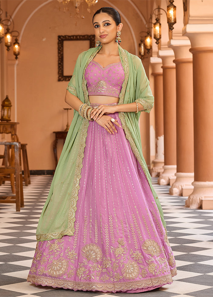 Pink Blended Silk Dupatta Lehenga Set