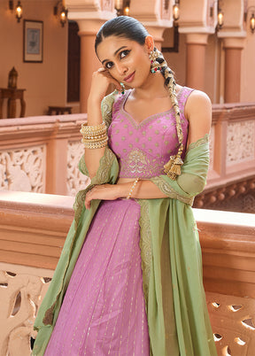 Pink Blended Silk Dupatta Lehenga Set