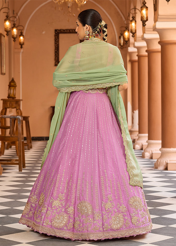 Pink Blended Silk Dupatta Lehenga Set