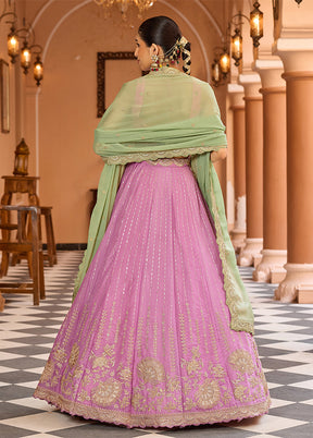 Pink Blended Silk Dupatta Lehenga Set