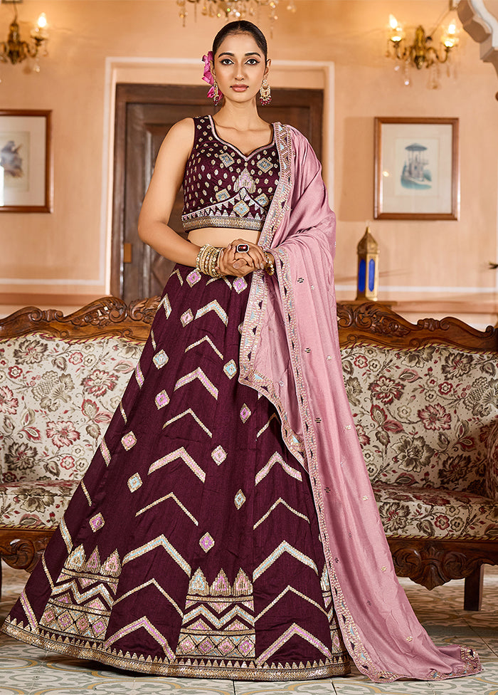Purple Blended Silk Dupatta Lehenga Set