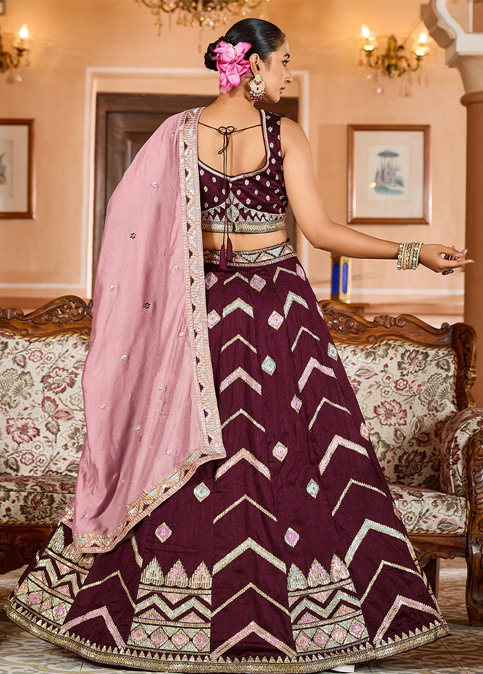 Purple Blended Silk Dupatta Lehenga Set
