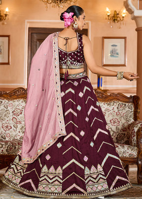 Purple Blended Silk Dupatta Lehenga Set