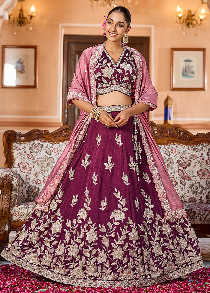 Purple Blended Silk Dupatta Lehenga Set