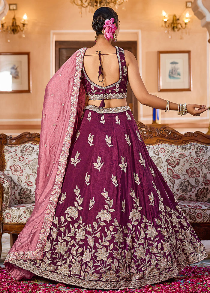 Purple Blended Silk Dupatta Lehenga Set