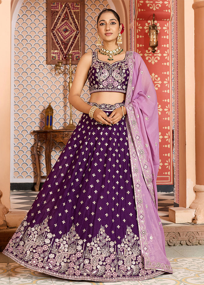 Purple Blended Silk Dupatta Lehenga Set