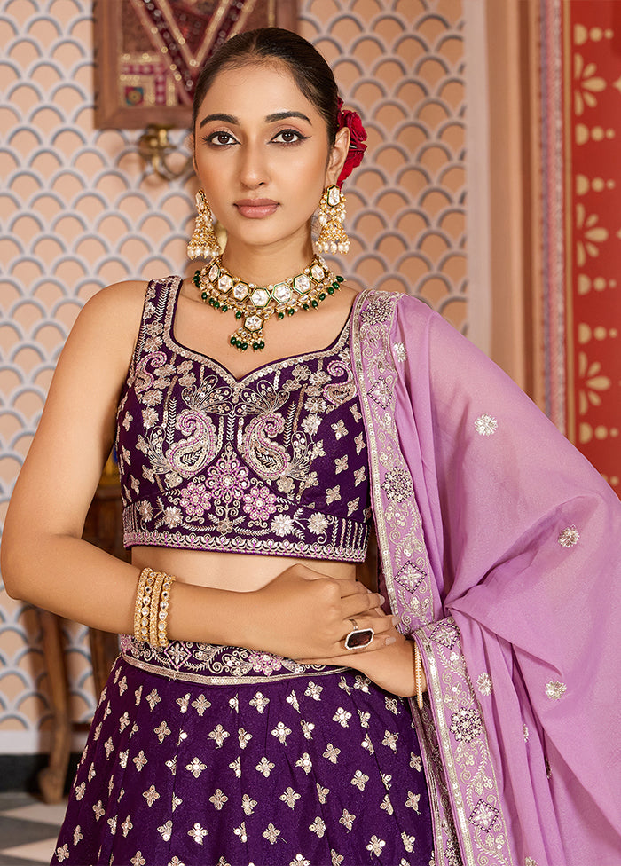 Purple Blended Silk Dupatta Lehenga Set