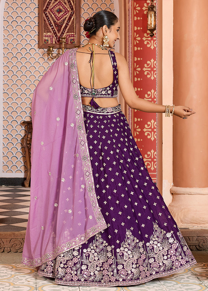 Purple Blended Silk Dupatta Lehenga Set