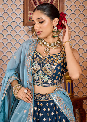 Blue Blended Silk Dupatta Lehenga Set
