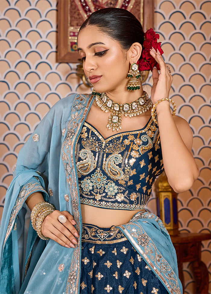 Blue Blended Silk Dupatta Lehenga Set