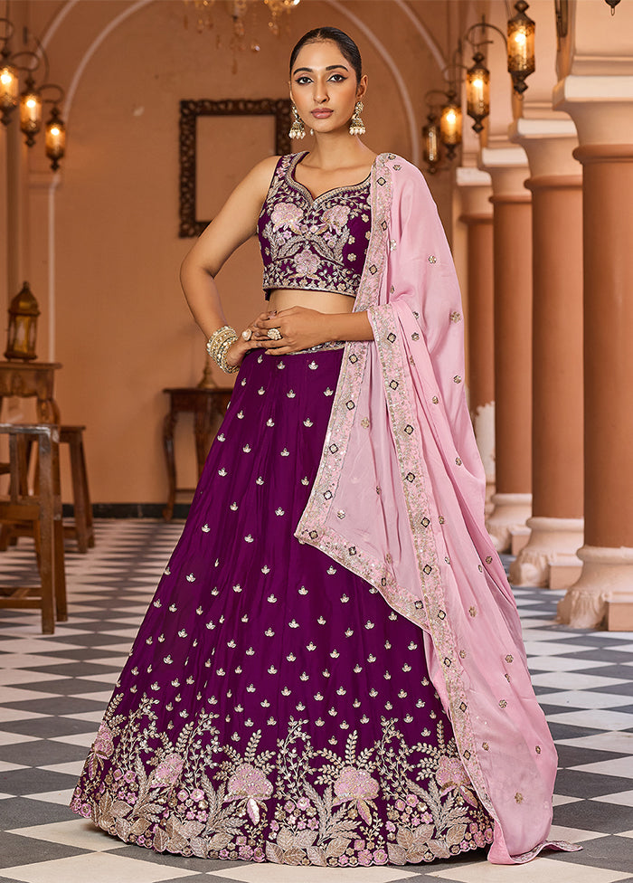 Purple Georgette Dupatta Lehenga Set