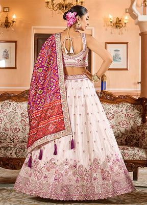 Cream Blended Silk Dupatta Lehenga Set