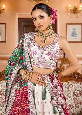 White Blended Silk Dupatta Lehenga Set