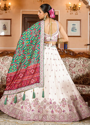 White Blended Silk Dupatta Lehenga Set