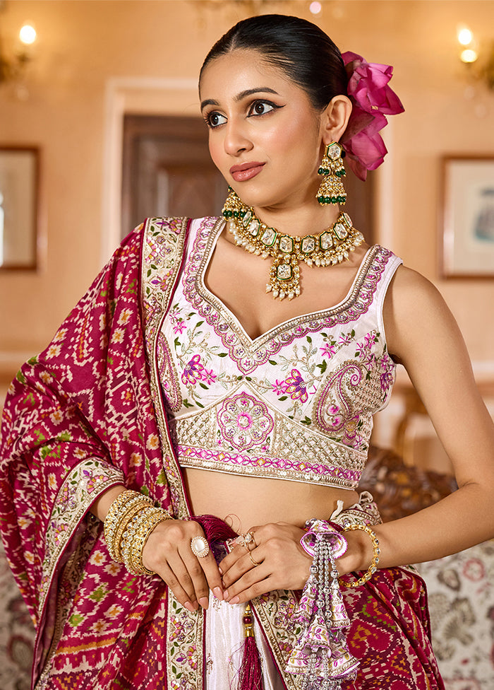 Cream Blended Silk Dupatta Lehenga Set