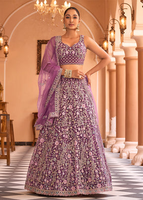 Purple Net Dupatta Lehenga Set