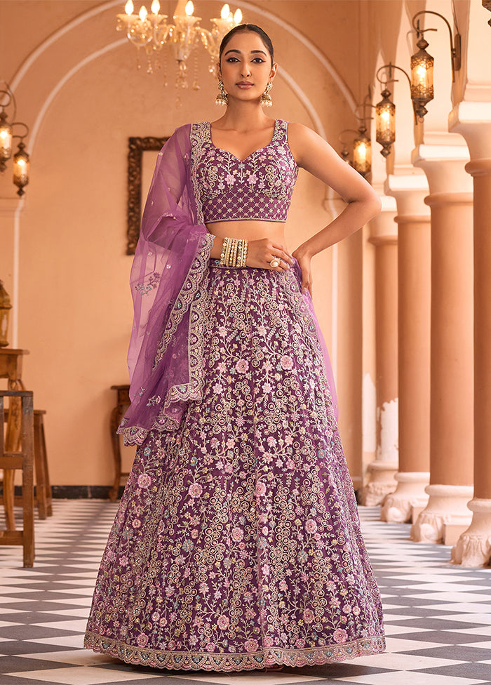 Purple Net Dupatta Lehenga Set