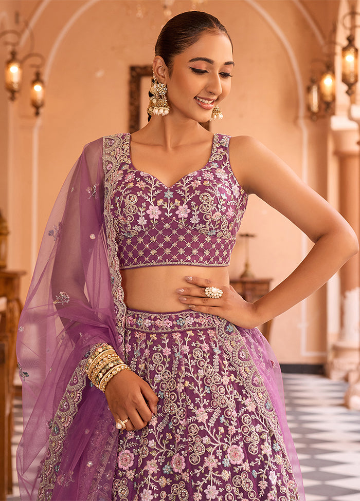 Purple Net Dupatta Lehenga Set