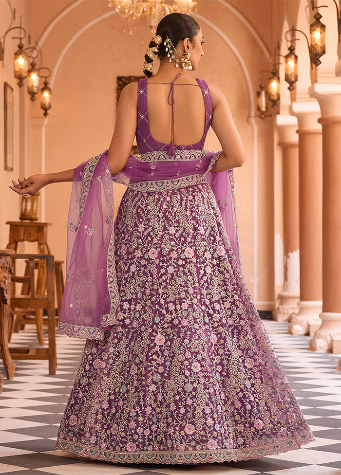 Purple Net Dupatta Lehenga Set