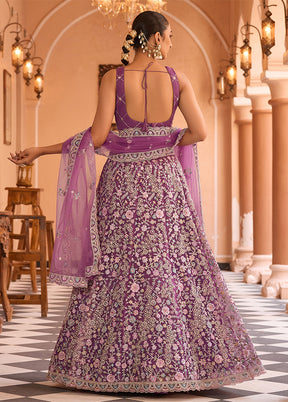 Purple Net Dupatta Lehenga Set