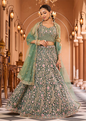 Green Net Dupatta Lehenga Set