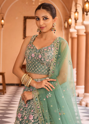 Green Net Dupatta Lehenga Set