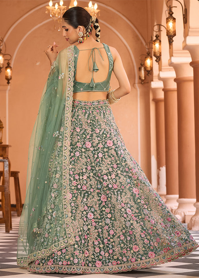 Green Net Dupatta Lehenga Set