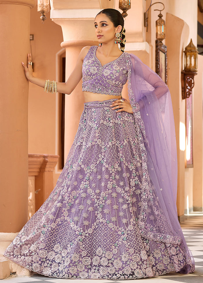 Lavender Net Dupatta Lehenga Set