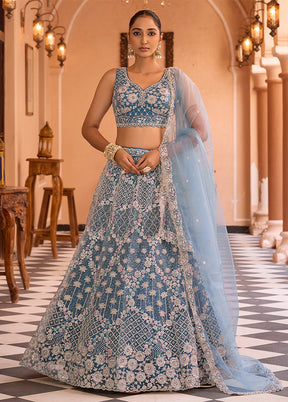 Blue Net Dupatta Lehenga Set
