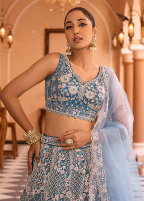 Blue Net Dupatta Lehenga Set