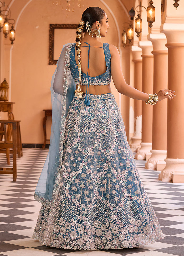 Blue Net Dupatta Lehenga Set